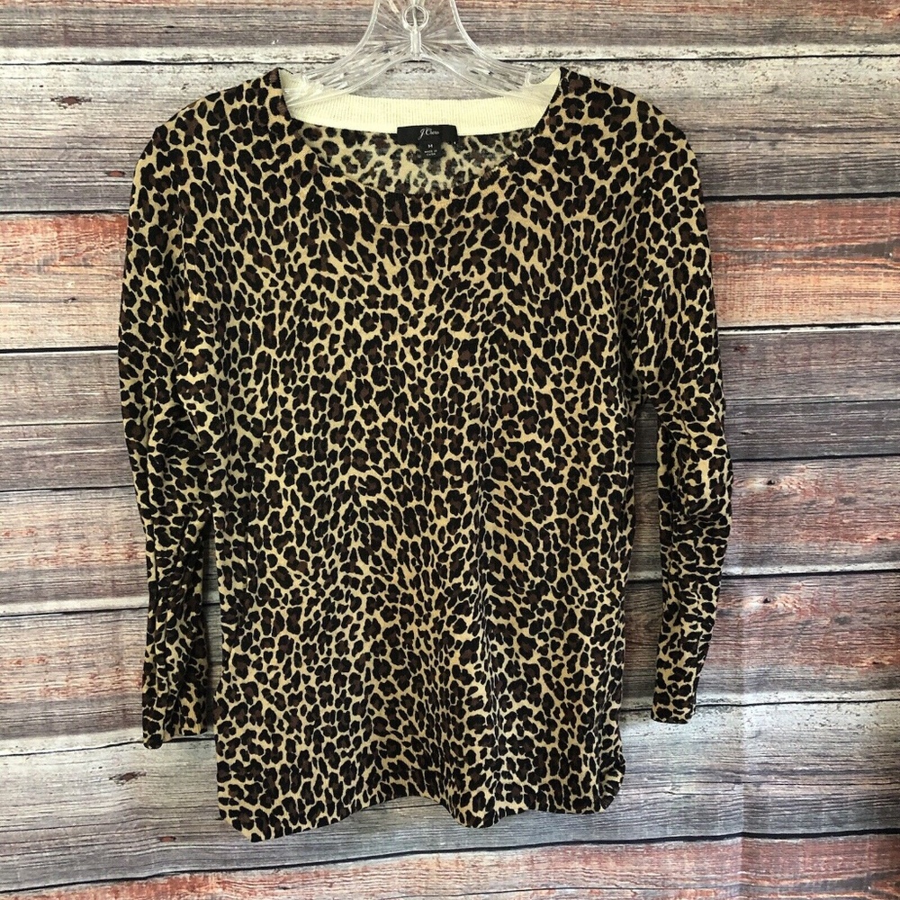 J.crew Size Medium Leopard Print 100% Merino Wool Sweater